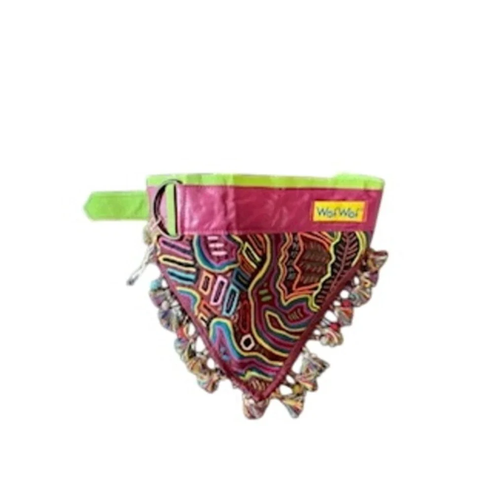 Waf Waf Dog Bandana Colorful Boho Tassel Trim‎ Pet Scarf